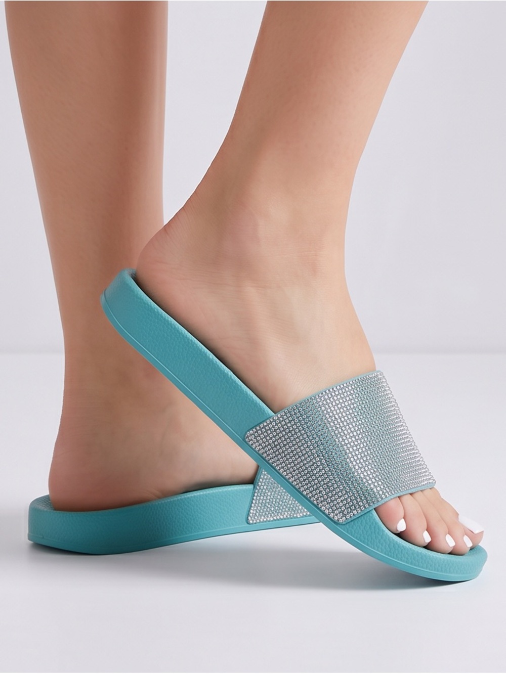 Crystal Turquoise Slide Sandals - Women